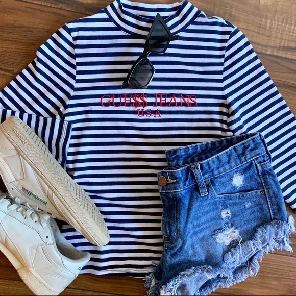 guess striped turtleneck